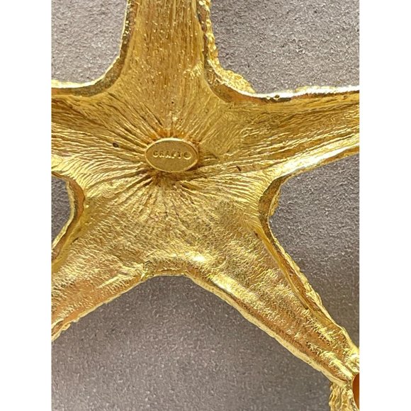 Vintage Signed CRAFT Seastar Necklace Starfish Gold Tone w Pearls & Rhinestones - Picture 6 of 15